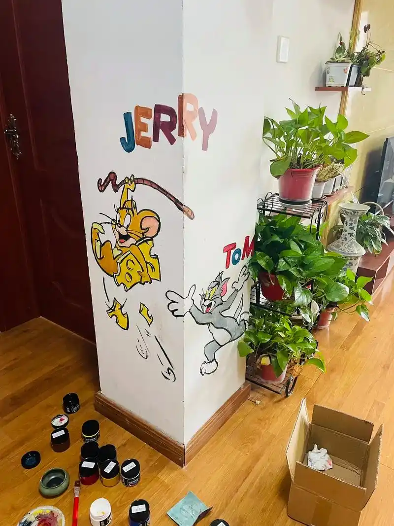 猫和老鼠墙绘细节图 很喜欢动画片里的这段文案:爱大概就是毫 - 抖音