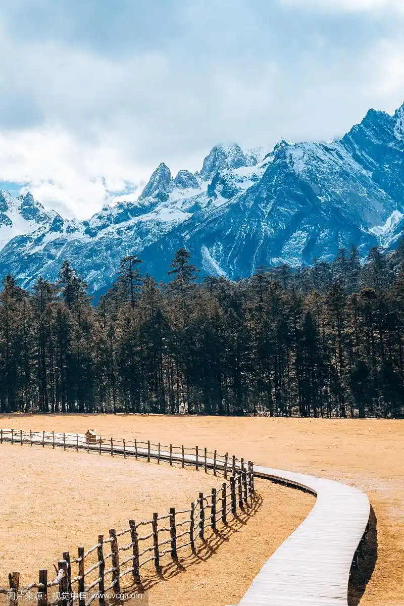 中国云南丽江玉龙雪山云杉坪秋天风光