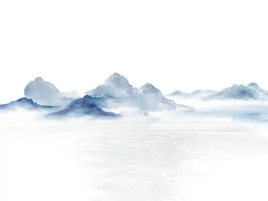 蓝色手绘水墨风古风山水山云清明节元素png素材