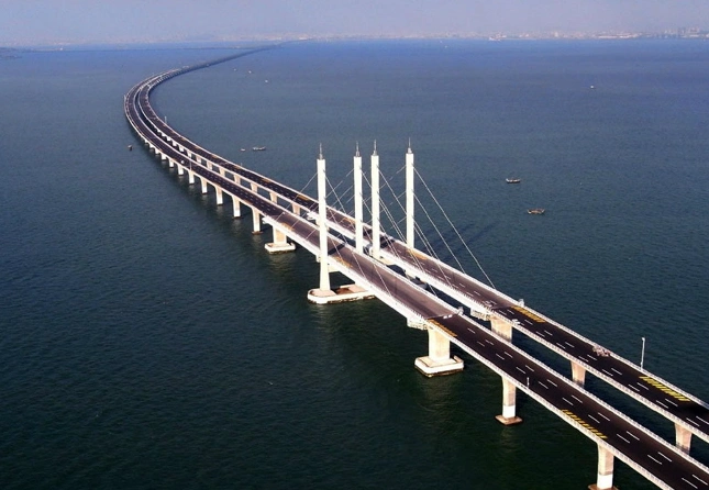 一组青岛海湾大桥的照片,最后一张太美了,夕阳西下