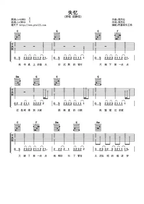 失忆 吉他谱 - 第1张