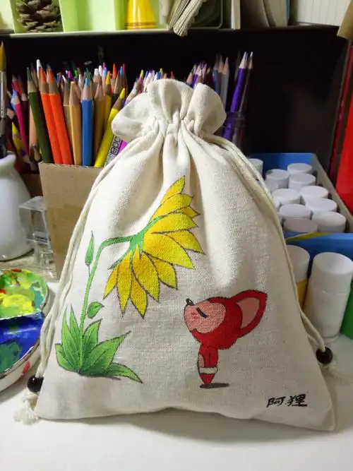 阿狸向日葵手绘小布袋袋过程图
