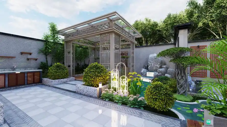 农村庭院设计实景图(100平米小庭院绿化设计)