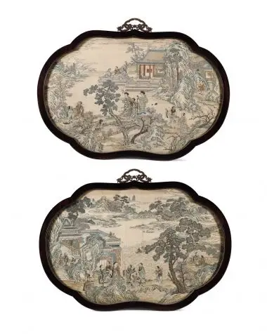 5578 清乾隆 缂丝群仙祝寿如意挂屏 (一对)