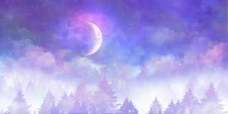 紫色唯美星空梦幻森林云彩月亮水彩展板背景