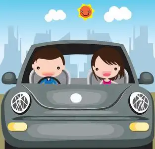 一家人开车插画-一家人开车手绘-一家人开车卡通图-摄图新视界