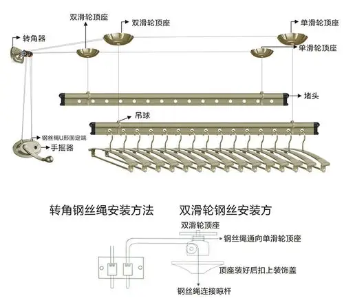 耐用手摇升降晾衣架 可安装平整晾衣杆批发 室内阳台单双杆晾衣架