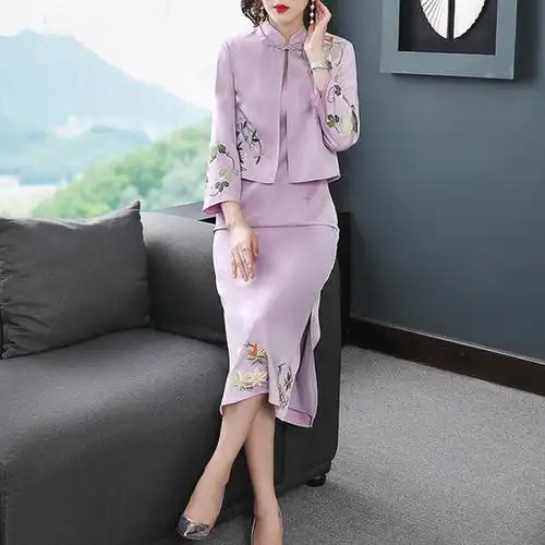 清雅唐装复古改良旗袍两件套中国风汉服茶服套装yfn19335