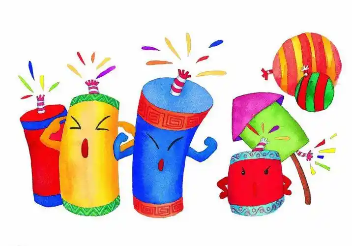 水彩画卡通画儿童画卡通鞭炮炮竹烟花烟火卡通形象设计插画" strong>