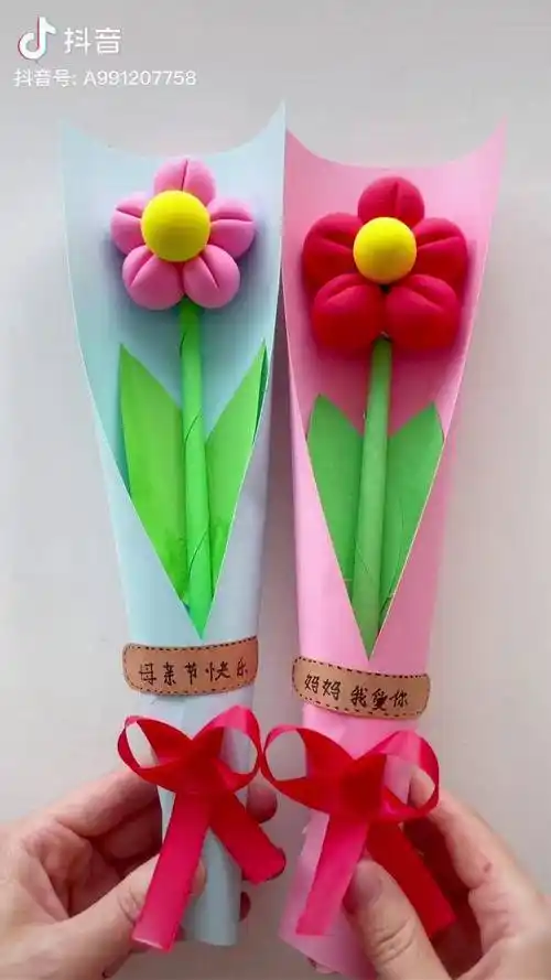 母亲节快到了用粘土做一朵小红花送给妈妈吧简单好看亲子手工儿童手工