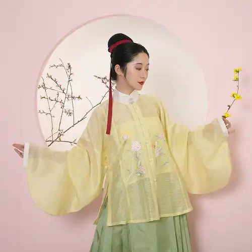 春下汉服明制刺绣立领对襟小袖琵琶袖单现货汉服