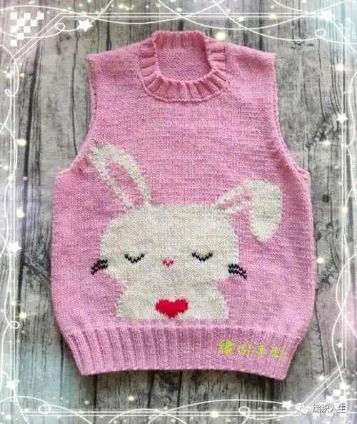 粉粉嫩嫩萌萌哒的可爱粉兔兔儿童套头毛衣有编织图解