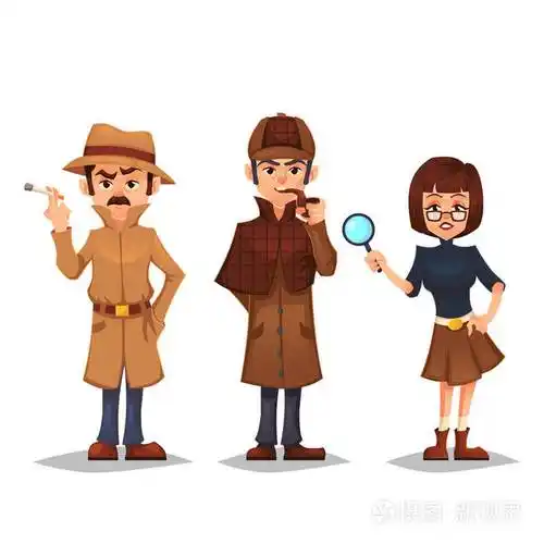 人物吸烟管道黑色侦探抽烟香烟设计, 间谍妇女与放大镜卡通平面风格