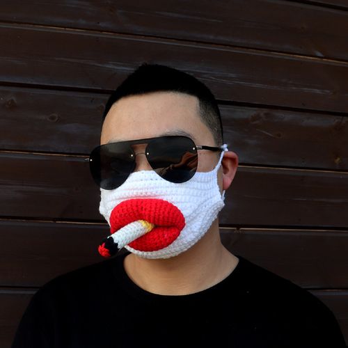 搞笑大嘴巴抽烟口罩手工diy编织沙雕搞怪护脸烈焰红唇面罩成品