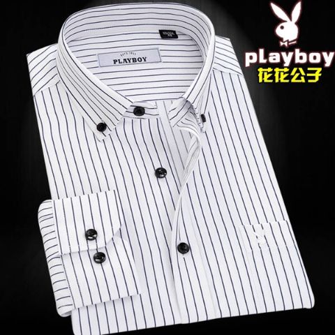 花花公子衬衫男长袖中年纯白色商务免烫职业工装正装大码宽松衬衣