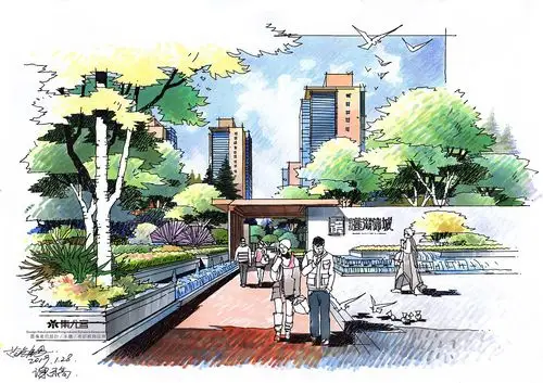 苗长银手绘——景观手绘马克笔空间色彩作品