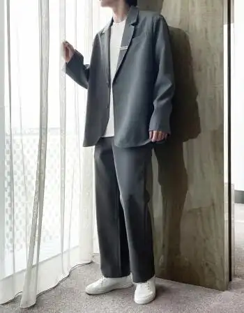 莫堡 灰色西服外套oversize感炸街西装男轻熟风穿搭一套男装帅气西服