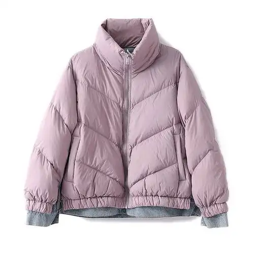 保暖专柜鸭绒冬季外套羽绒服短款白鸭绒拼接牛仔羽绒服