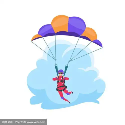 极限跳伞运动,落平人物孤立上白.向量伞兵