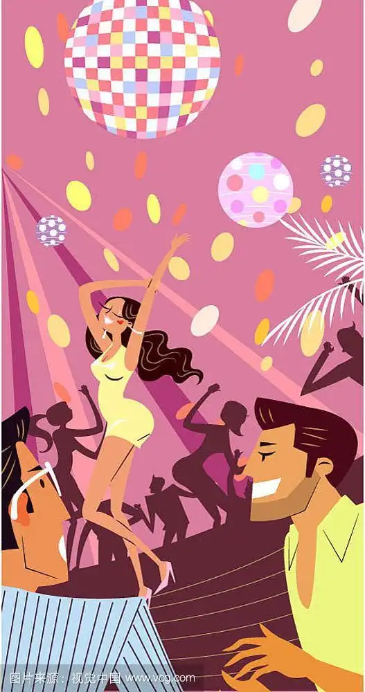矢量插图的两个男人看女孩跳舞在夜总会