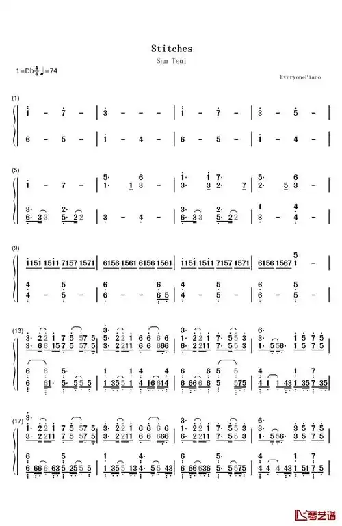 stitches钢琴简谱-数字双手-sam tsui1