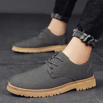 他她千金工装鞋男秋季透气低帮马丁鞋男翻毛皮鞋休闲英伦风男士防滑