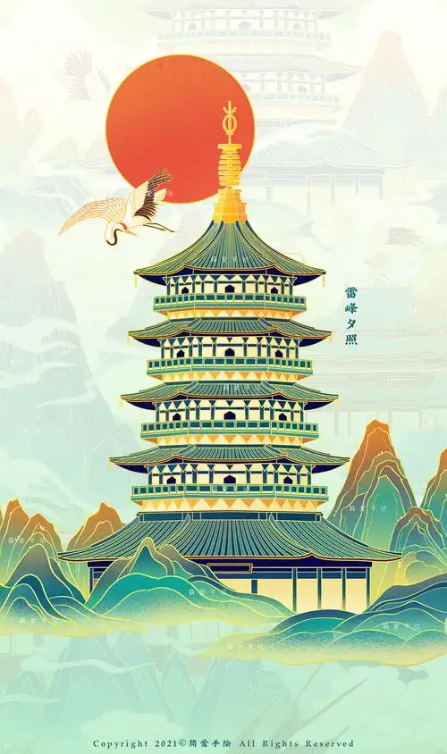 【西湖十景】杭州主题国风插画 _简爱手绘-站酷zcool