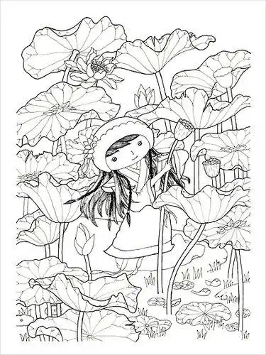 女子划船采莲简笔画