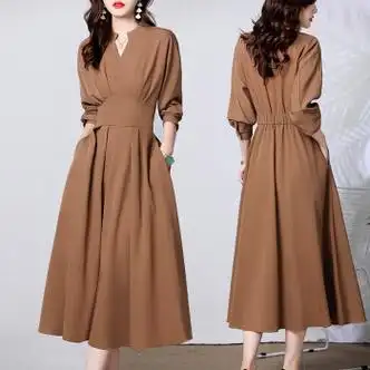 烟花烫2022年秋季新款女装时尚气质法式长袖优雅别致长裙子女士收腰