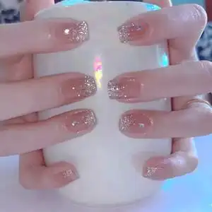 闪粉光疗美甲假指甲贴片裸色渐变甲片成品穿戴甲饰品新款贴纸