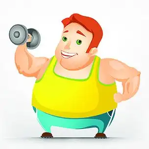 卡通人物开朗胖男人健身房传染媒介例证每股收益10