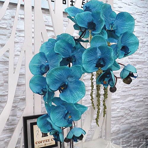 仿真花蓝色大叶蝴蝶兰客厅欧式花卉婚庆用绢花假花地中海式风格