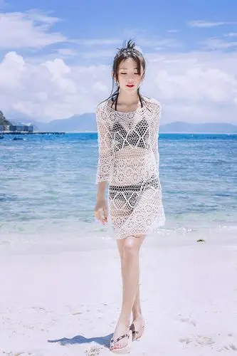 比基尼罩衫女夏性感镂空蕾丝中长款温泉外搭沙滩海边防晒泳衣外套