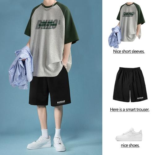 青少年夏季套装男生衣服搭配一套帅气学生高中初中生短袖t恤男装