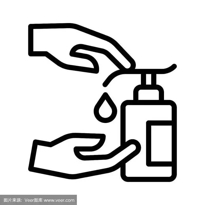 洗手或与卫生有关的酒精消毒液瓶和按下手部按钮,并按直线方式消毒手