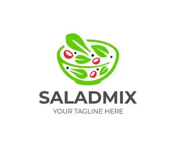 沙拉吧矢量设计.在碗标识的健康食品照片