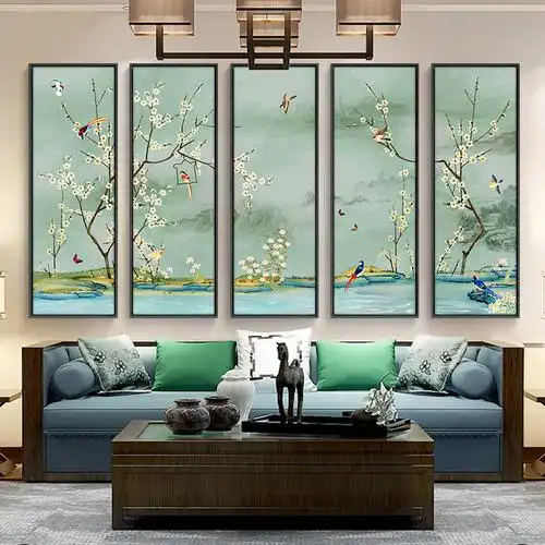 中式壁画国风玄关装饰画禅意寒梅挂画