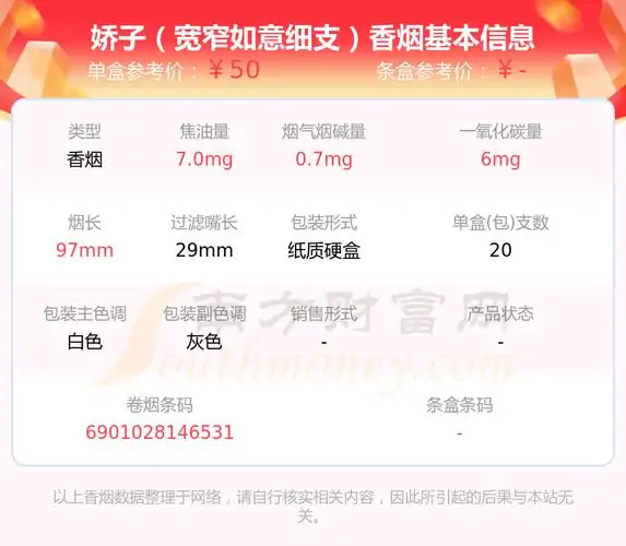 娇子宽窄如意细支香烟价格2023一条多少钱