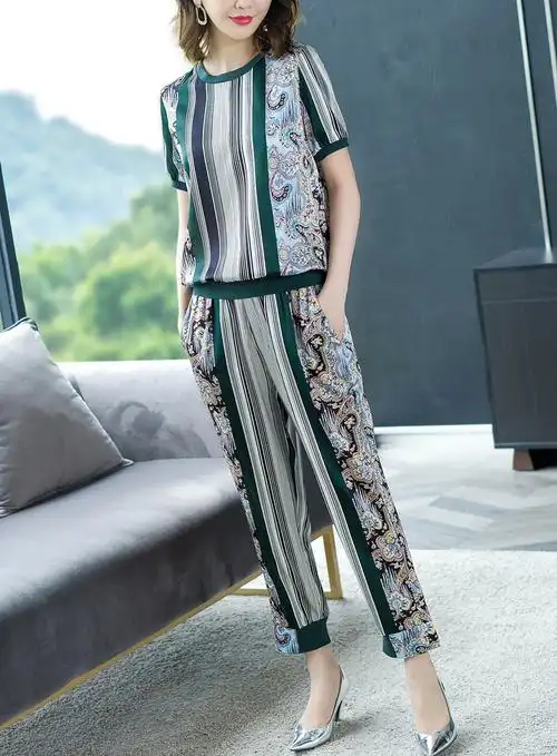 端庄大气真丝两件套女夏装桑蚕丝绸缎气质修身显瘦显高时尚套装潮