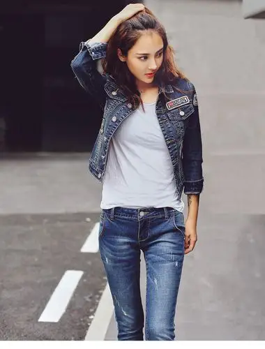 2016秋季新款时尚气质休闲女士牛仔套装牛仔外套女韩版修身显瘦