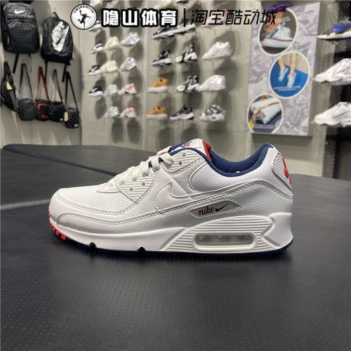 nike耐克女子新款air max 90白蓝红气垫运动休闲跑步鞋dj5414-100