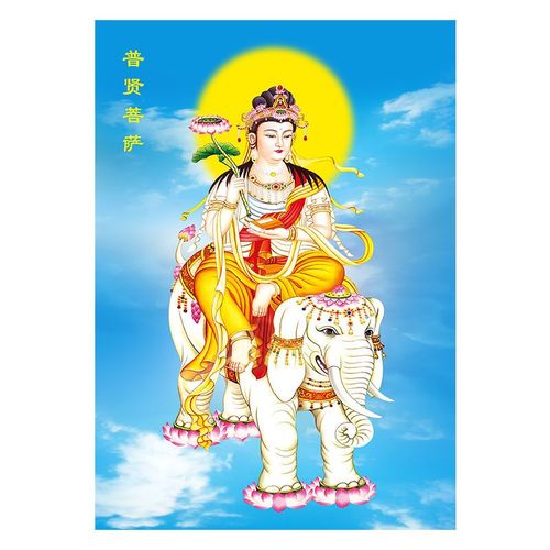 普贤菩萨佛像高清画像唐卡手工画结缘佛教净土普贤像相纸双面塑封