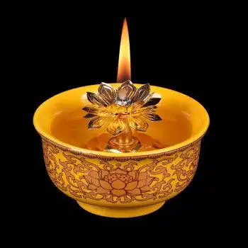 佛前长明灯食用油灯莲花佛灯液体酥油供灯植物油菜籽油灯玉米油灯