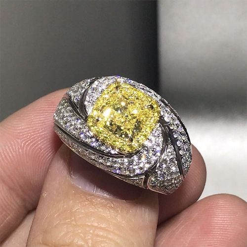 天然黄钻豪华群镶钻石订婚戒情侣戒pt900/18k简约欧洲款选钻定制