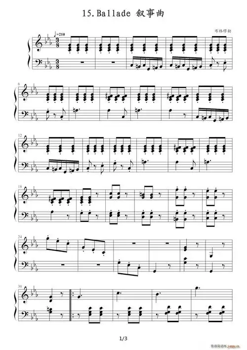 叙事曲ballade布格缪勒钢琴进阶25曲作品100第15首降e调