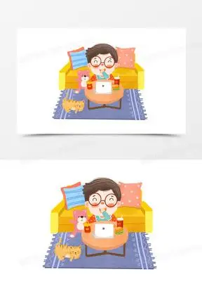 手绘卡通冬季男孩宅家插画免抠元素