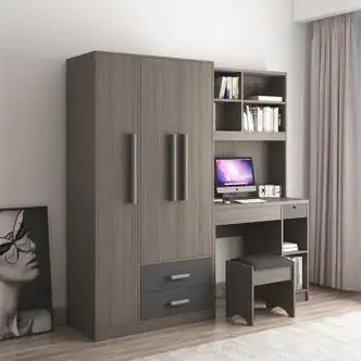 木月木月现代连体书桌柜北欧卧室衣柜电脑桌组合柜 三门衣柜 电脑桌