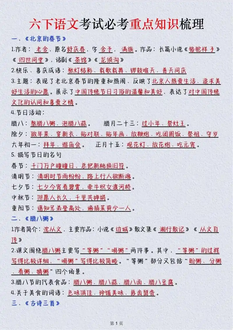 六年级语文下册小升初重点知识点梳理.#六年级语文下册 #重点