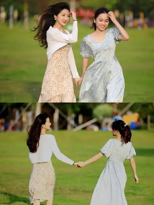 和闺蜜的公园拍照姿势大全