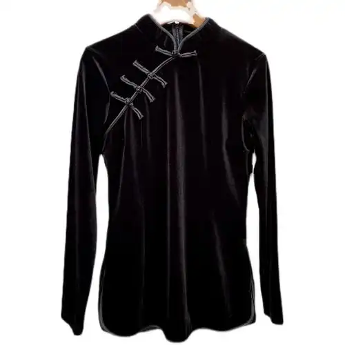 金丝绒旗袍改良上衣复古黑色立领盘口气质国潮旗袍